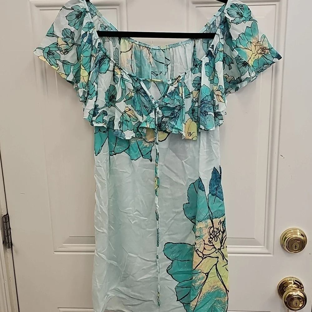 Maaji, Blue, Green, Floral, Dress, Summer, Swim, Cover Up, Lightweight, Travel